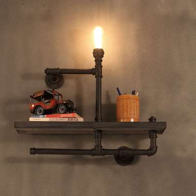 Industrial vintage style iron pipe wall light with shelves