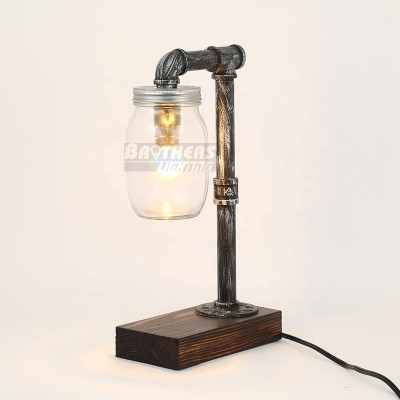 Industrial vintage desk lamp pipe table lamp industrial lighting loft table lamp with glass bottle